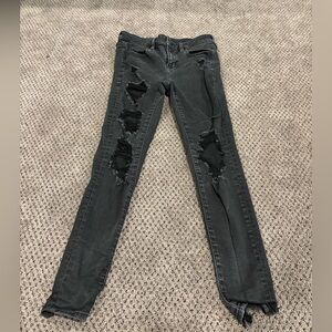 American Eagle black faded skinny distressed jeans